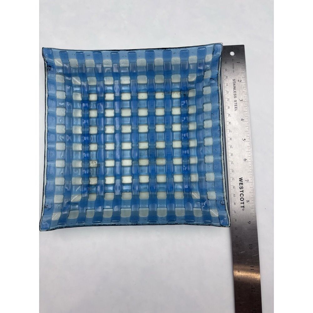 Unbranded, Glass, Art Deco, Blue Basket, Weave Plate, Decorative (2498)